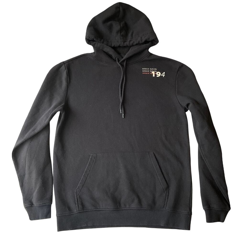 H&M Men Hoodie S Black Graphic Print Fleece Night Odyssey Flowers Streetwear